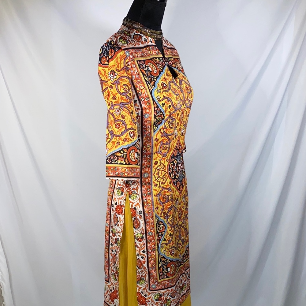 Misslook Yellow Mandala Print Beaded Neck Tunic Dress Kurta - Large - Picture 5 of 12